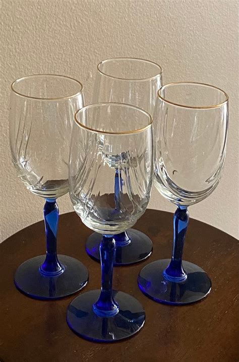Vintage Lenox Blue Stem Wine Glasses With Gold Trim And Cobalt Etsy