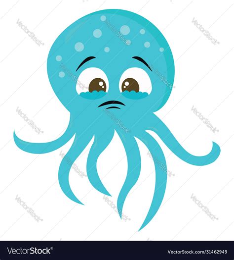 Sad Blue Octopus On White Background Royalty Free Vector