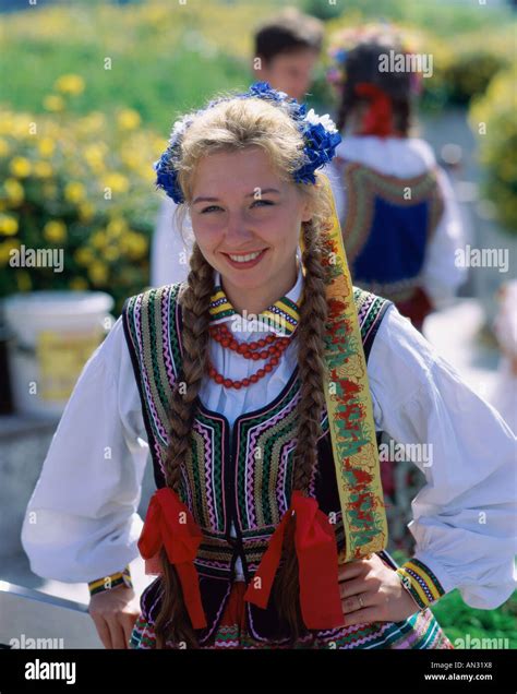 Girl Dressed In Traditional Polish Costume Warsaw Poland Stock Photo