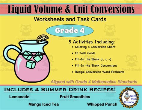 Liquid Volume And Unit Conversions Worksheets By Teach Simple