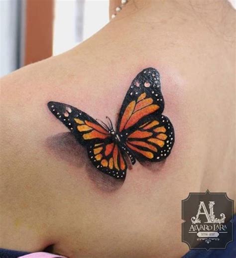 3d Monarch Butterfly Tattoo On Back Shoulder Dark Skin Tatts