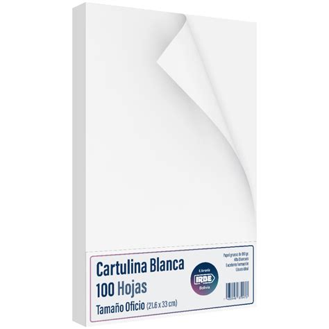 Paquete De 100 Hojas De Cartulina De 180 Gm² Tamaño Oficio Blanco