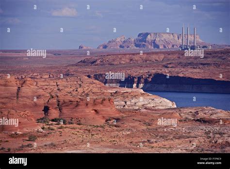 Red Sandstones And Lake Powell In Page Arizona Navajo Generating