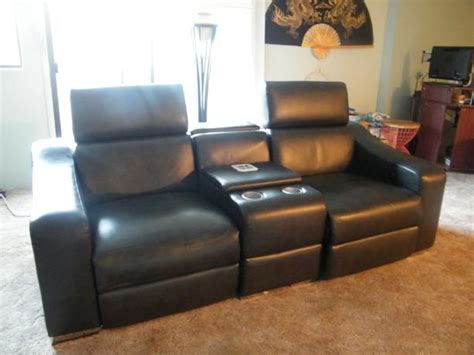 3 reclining chairs & 2 consoles) • slightly curved shape sectional, reclining (not reversible/no pillows) • buttonless tufted backrest • tight back & seat cushion • seat: Home Theater Leather Electric Recliners Saanich, Victoria