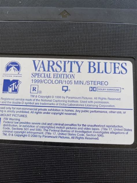Varsity Blues Vhs 1999 James Van Der Beekjon Voight Pre Owned No Case