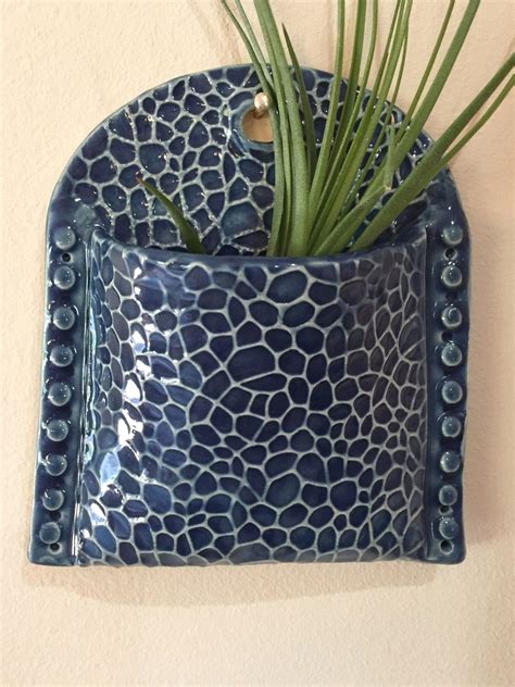 Ocean Blue Ceramic Wall Pocket Ceramic Wall Vase Air Plant Holder