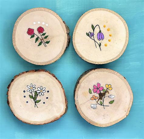 Coasters With Hand Painted Dainty Flowers Set Of Four Coasters Etsy