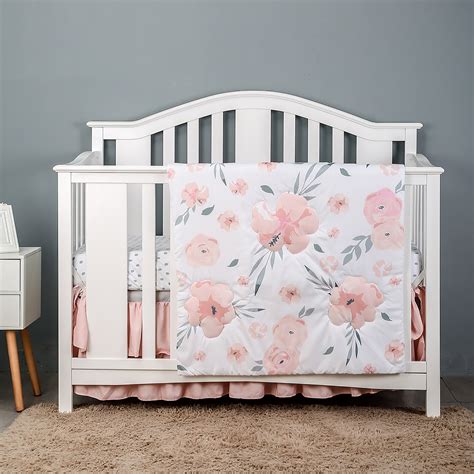 4 Piece Baby Girl Crib Bedding Set Floral Nurserywhiteblush Etsy
