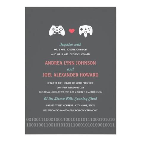 Gamer Controller Love Wedding Invites Red And Gray Geek