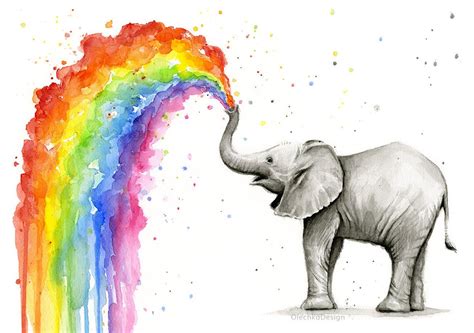 Elephant Nursery Elephant Art Baby Elephant Spraying Rainbow