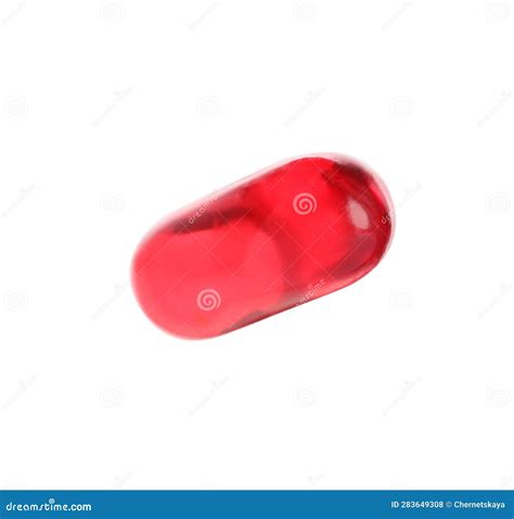 One Red Pill Isolated on White. Medicinal Treatment Stock Photo - Image