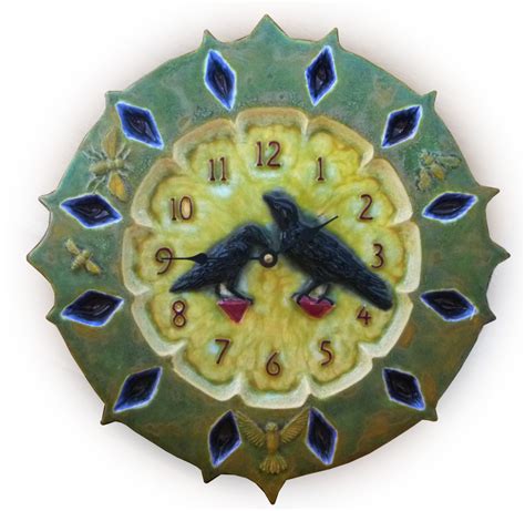 Ravens Design Ceramic Art Wall Clock Original Design Sculpted By Beth