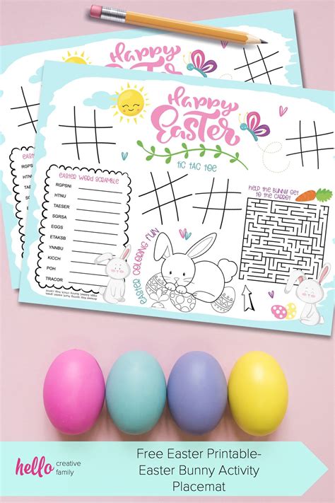 Free Easter Printable Bunny Activity Placemat Printables Activities