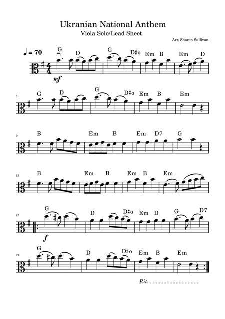 State Anthem Of Ukraine Ukrainian National Anthem Viola Solo With Chord Symbols By Mykhailo