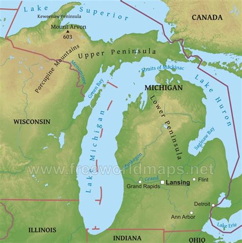 Physical Map Of Michigan