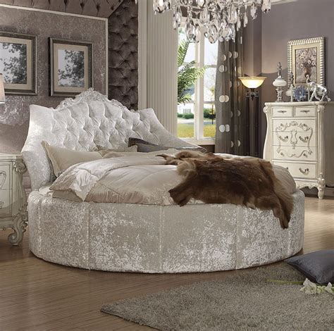 Acme Versailles Ivory Velvet Round Bed Luxury Bedroom Sets