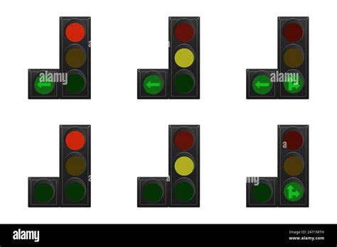 Set Of Vertical Traffic Lights Red Yellow And Green Arrow Straight