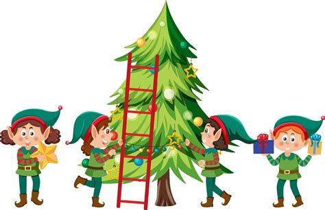 Little Elves With Christmas Tree 13173693 Vector Art At Vecteezy