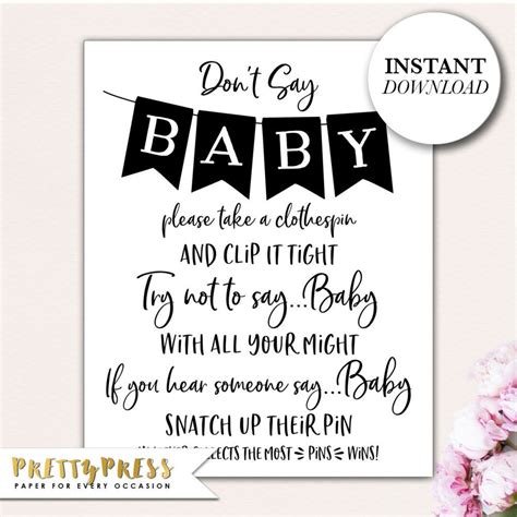 Dont Say Baby Game Baby Shower Instant Download Game Etsy