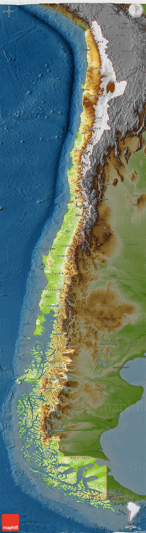 Chile map chile country located in the extreme southwest of south america. Physical 3D Map of Chile, darken