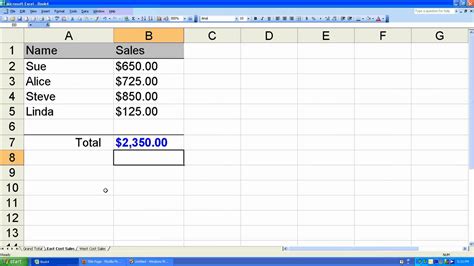 How To Create A Grand Total Worksheet In Microsoft Excel 2003 Youtube