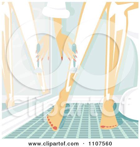 Clipart Woman Shaving Her Legs With Cream And A Razor In A Bathroom