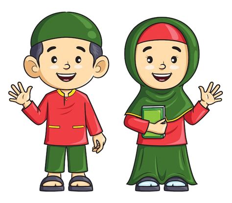 Premium Vector Cartoon Boy And Girl Muslim