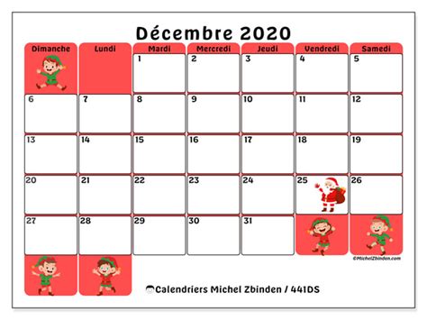 Calendrier “441ds” Décembre 2020 à Imprimer Michel Zbinden Fr