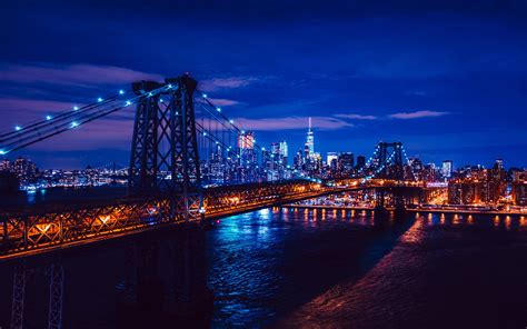 Télécharger Fonds Décran Pont De Brooklyn 4k éclairage Bleu