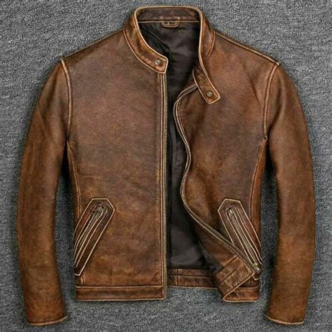 Mens Motorcycle Biker Vintage Cafe Racer Distressed Brown Real Leather Jacket EBay