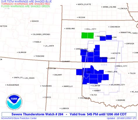 It is sent out to a designated area to let people know that there is currently a severe weather threat. Storm Prediction Center Severe Thunderstorm Watch 284