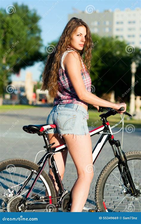 Girl Sitting On Bicycle Stock Image Image Of Cyclist 55349669