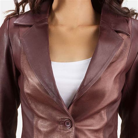 Womens Ruby Metallic Maroon Leather Blazer