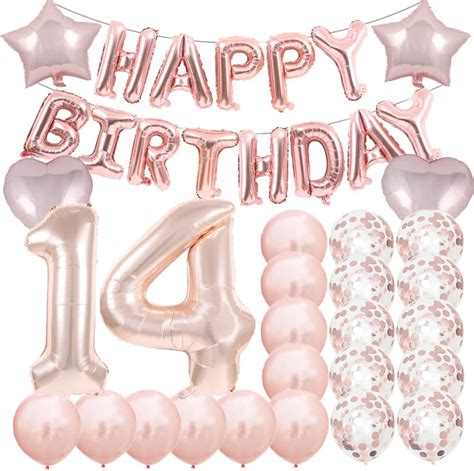 Sweet 14th Birthday Decorations Party Suppliesrose Gold Number 14 Balloons14th Foil Mylar