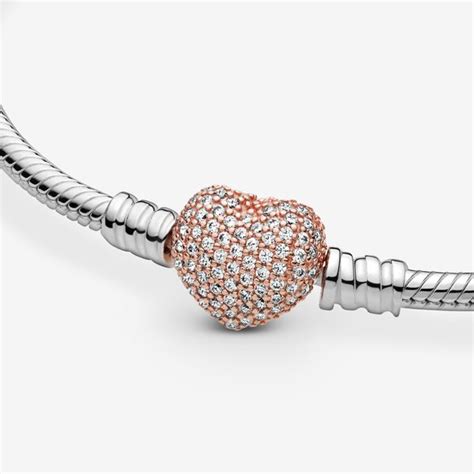 Sterling Silver Bracelet With Pandora Rose Pavé Heart Clasp Two Tone