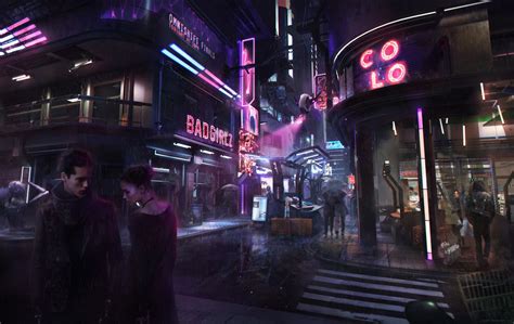 Wallpaper Street Night Cyberpunk Neon Futuristic