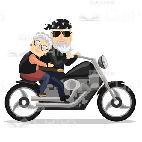 Vector Elderly Man And Woman On Motorcycle Elearningchips