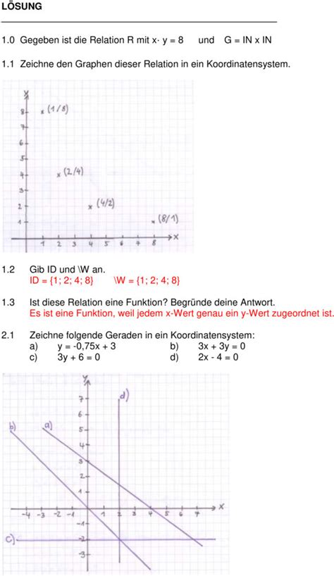 Bestimme die lösungsmenge mit dem angegebenen verfahren! Klassenarbeit zu Lineare Funktionen 9. Klasse