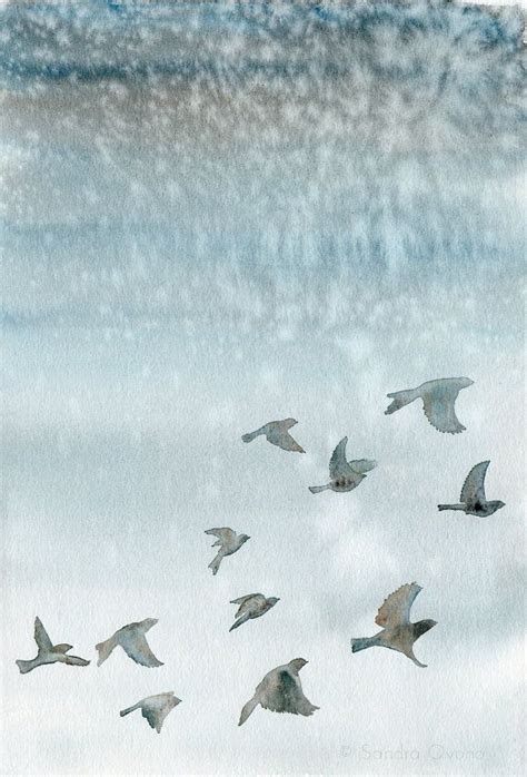 Watercolor Painting Print Birds Flying In A Blue By Sandraovono €15 00