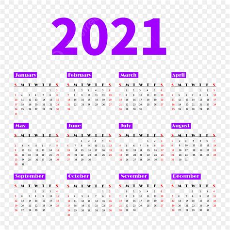 Calendário 2021 Calendário Roxo Vermelho Preto Png Calendário 2021