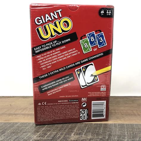 Giant Uno Card Game By Mattel — 108 Huge Jumbo Cards Brand New Sealed 887961887617 Ebay