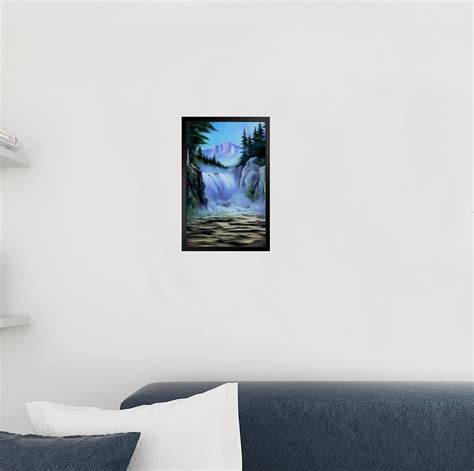 Loon Peak® Bob Ross Spectacular Waterfall Art Print Painting Black Wood Framed Art Poster 14x20