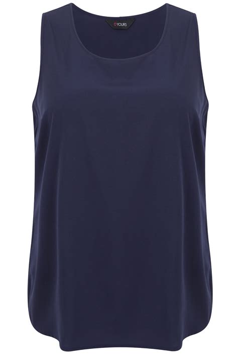 Navy Sleeveless Top With Curved Dipped Hem Plus Size Yours Clothing