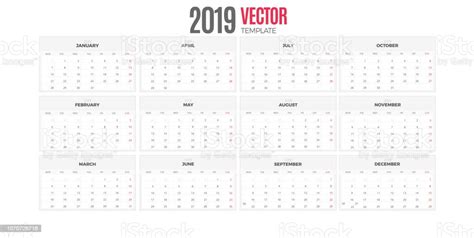 Desk Monthly Calendar 2019 Year Vector Colorful Template Stock