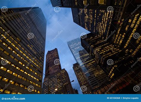 Night View Of Toronto City Skyscrapers Look Up Stock Photo Image Of