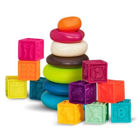 One Two Squeeze And Skipping Stones Baby Blocks And Stacking Rings B Toys