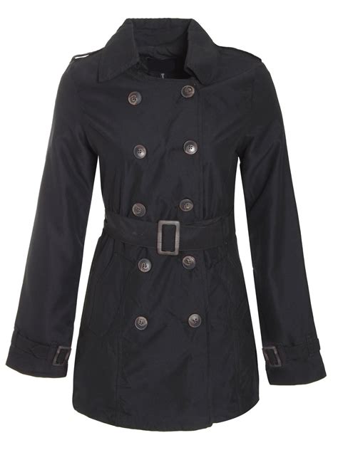 Womens Ladies Double Breasted Buckle Belted Trench Mac Jacket Coat Ebay