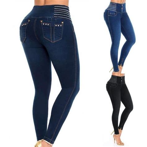 Buy Women High Waisted Denim Jeans Stretchy Skinny Pencil Trousers Pants Plus Size At Affordable