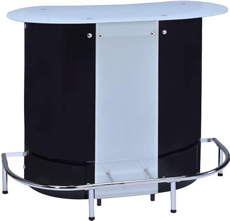 coaster bar and game room contemporary black and chrome bar unit with frosted glass top 100654
