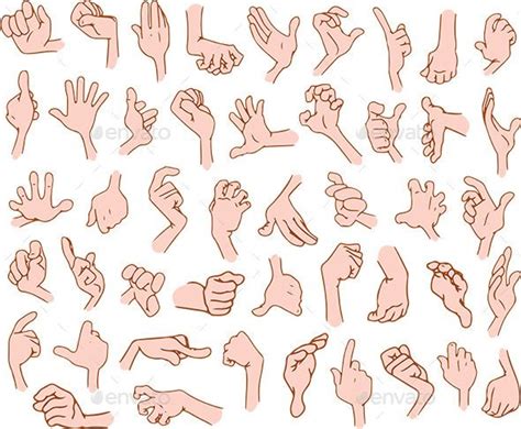 Vector Illustrations Pack Of Cartoon Hands In Various Gestures Hand